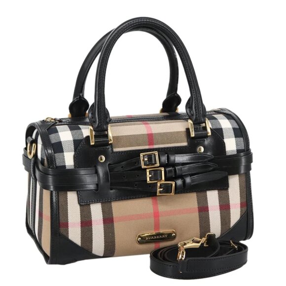 BURBERRY Nova Check Hand Bag Canvas 2way Beige Black Auth 103293AV - Picture 1 of 15